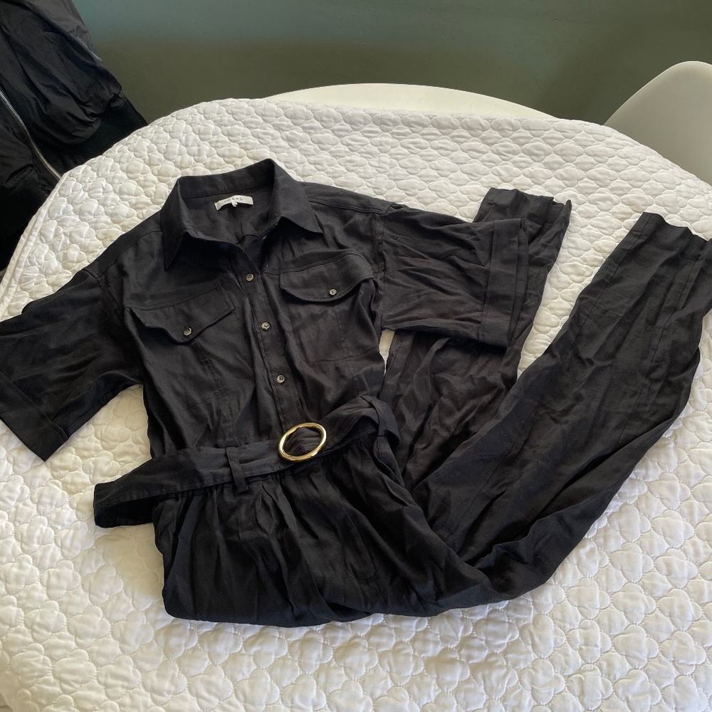 Frame Linen Blend Jumpsuit in Black Size Small